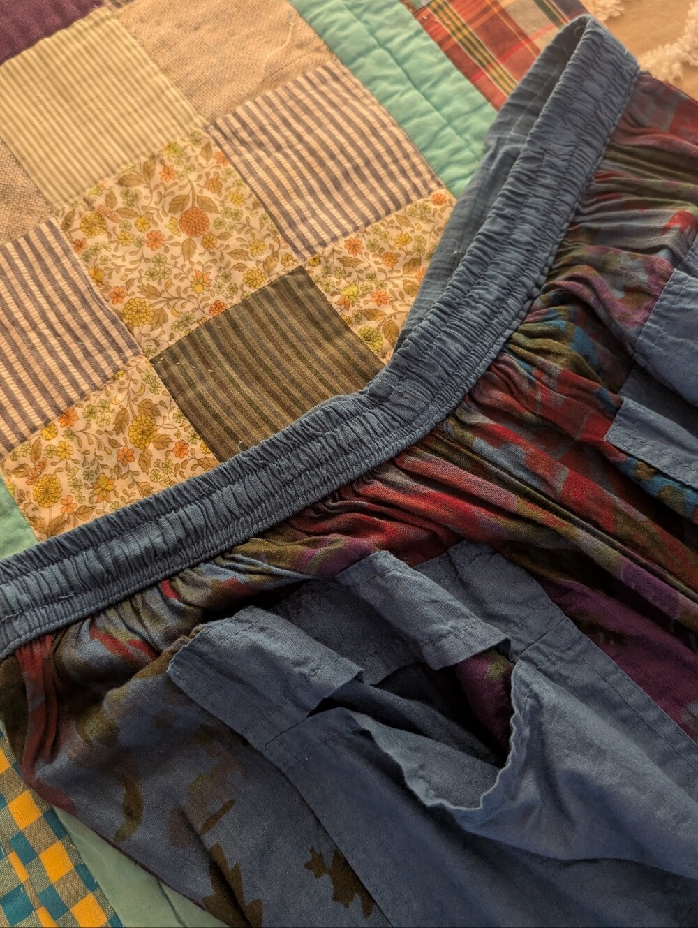 Sari Hippie beach skirt, blue/purple maxi skirt, hi-low hem, gypsy boho - Picture 6 of 10
